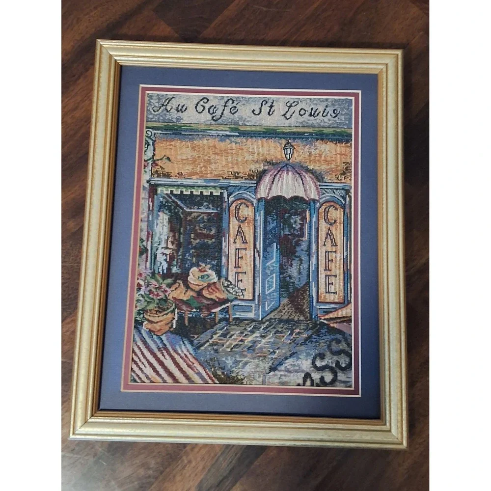 Vintage Customed Framed Needlepoint European Open Face Wall Hanging 15.5